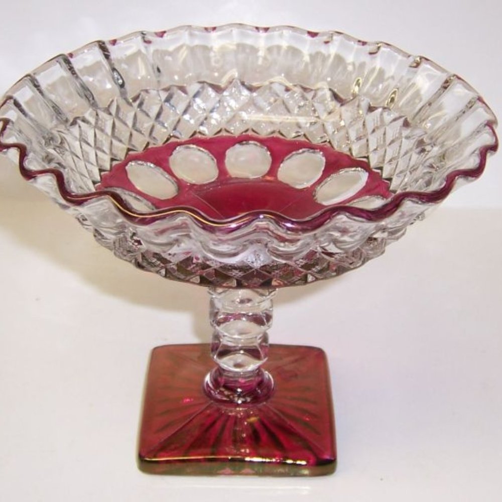 Westmoreland Glass Ruby Flashed Wakefield Waterford 5 1/2 In Pie Crust Comport